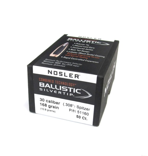 NOSLER BALLISTIC SILVER CAL30 GR168