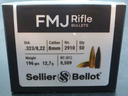 SELLIER &B PALLE CAL8MM GR 196 FMJ
