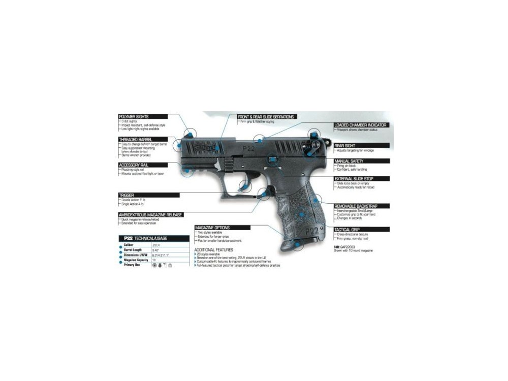 PISTOLA WALTHER P22QD 3, 42 C 22 LR